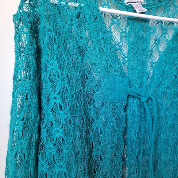 Vintage Lace Womens Top Medium M Floral Green Cottagecore Boho Fairy Tie Front - Picture 4 of 7